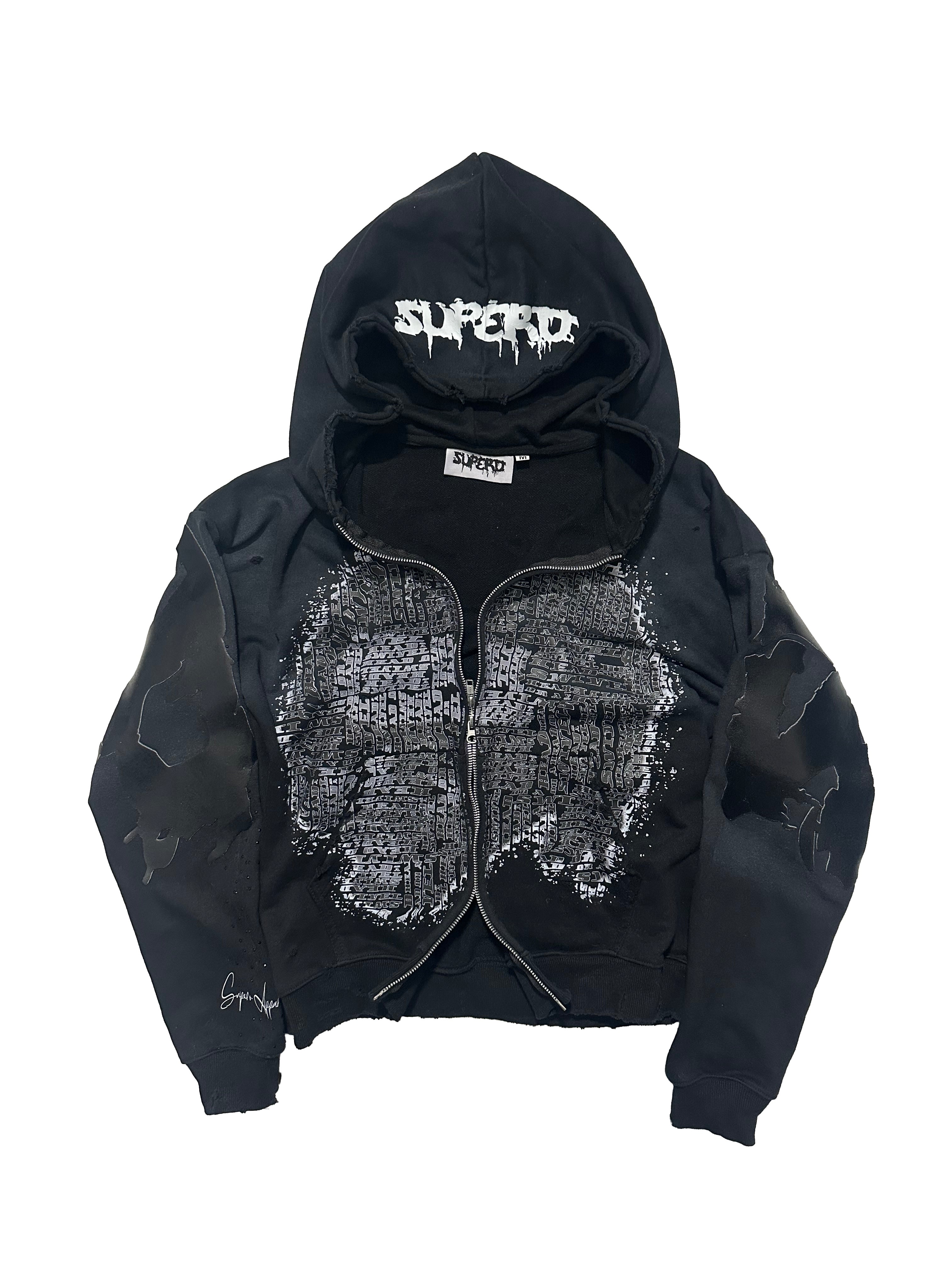 “HEAD ON A SWIVEL” ZIP UP (BLACK & WHITE)