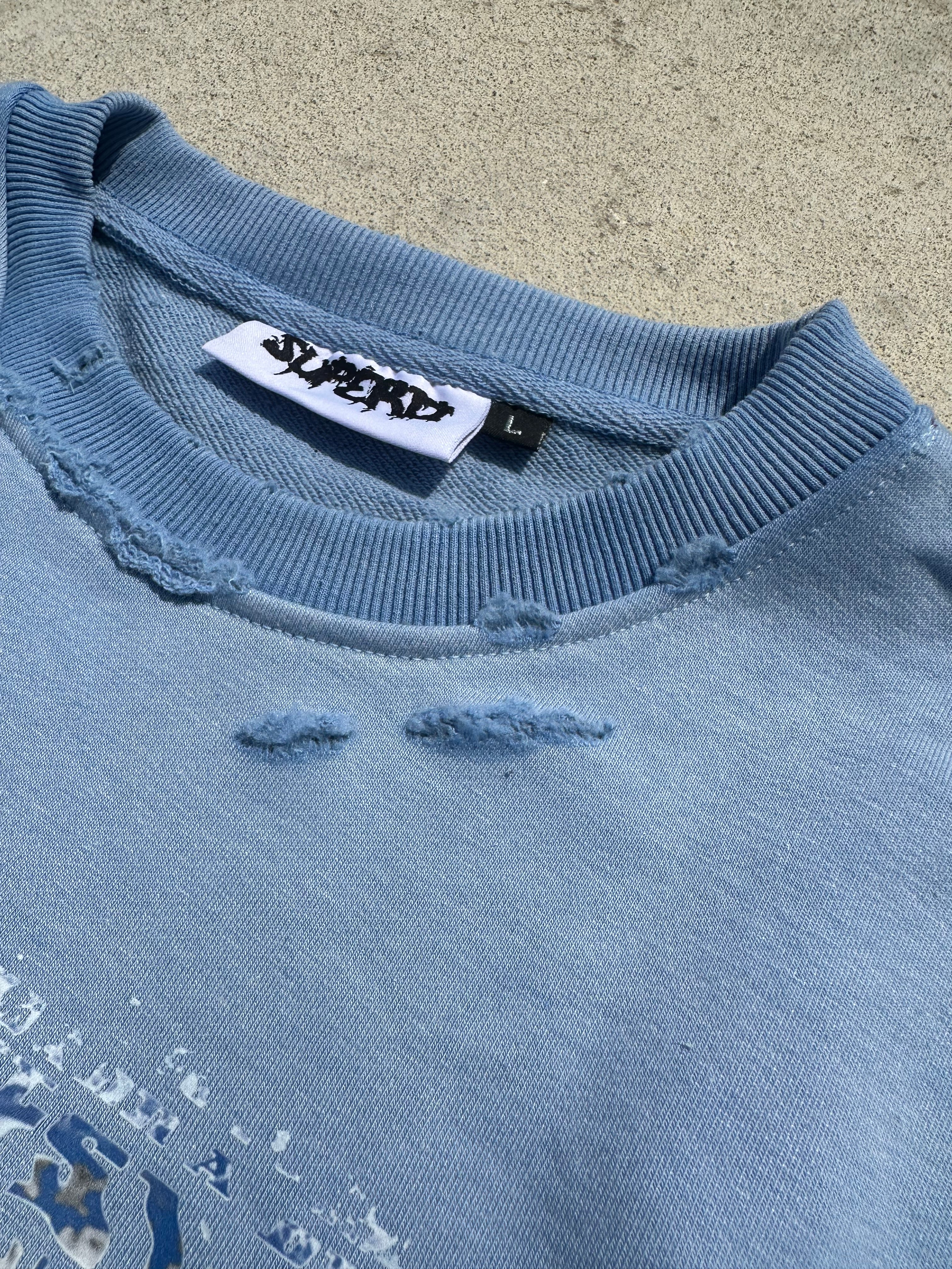 CROPPED "HEAD ON A SWIVEL" SHIRT (BLUE & WHITE)