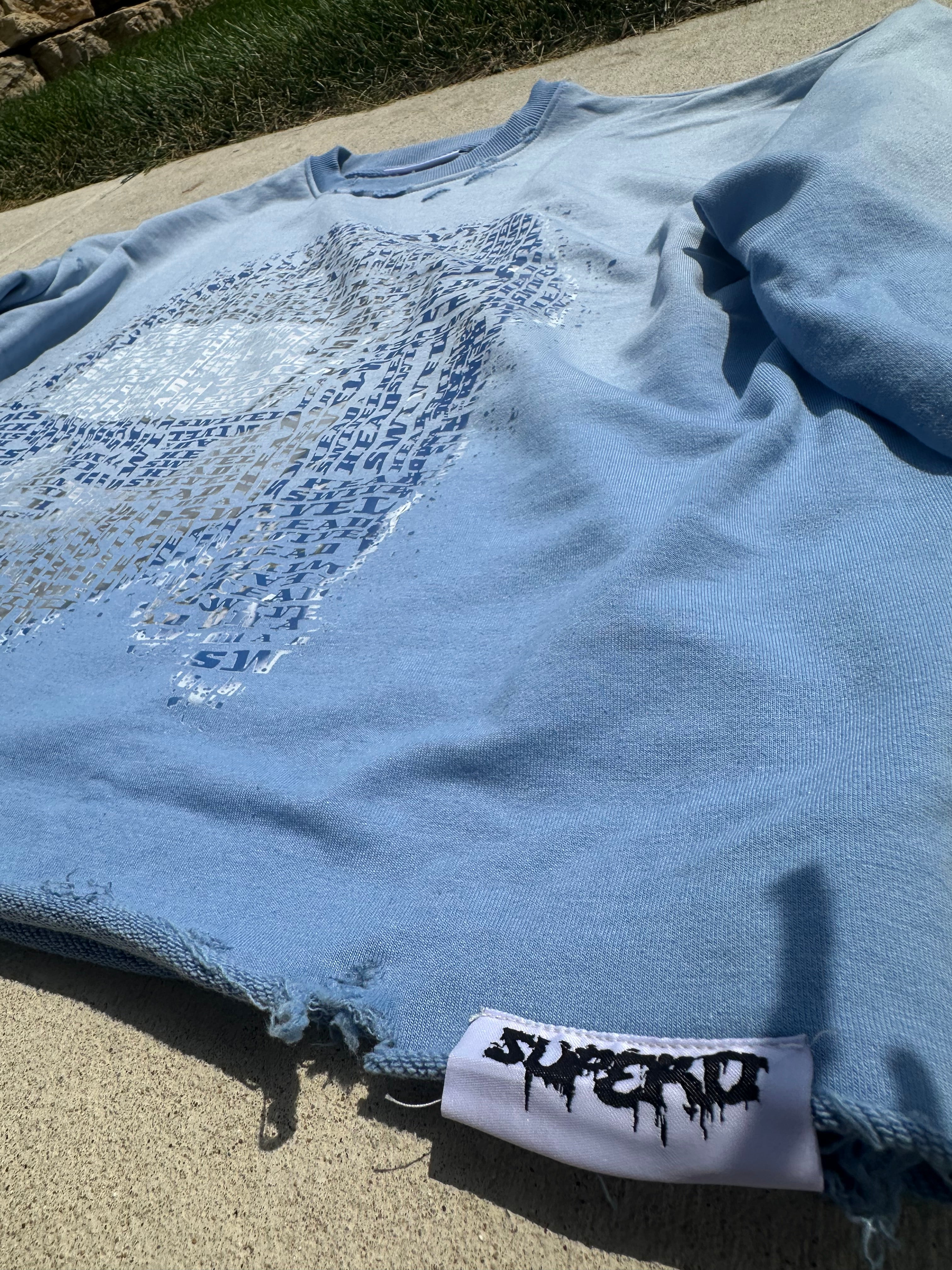 CROPPED "HEAD ON A SWIVEL" SHIRT (BLUE & WHITE)