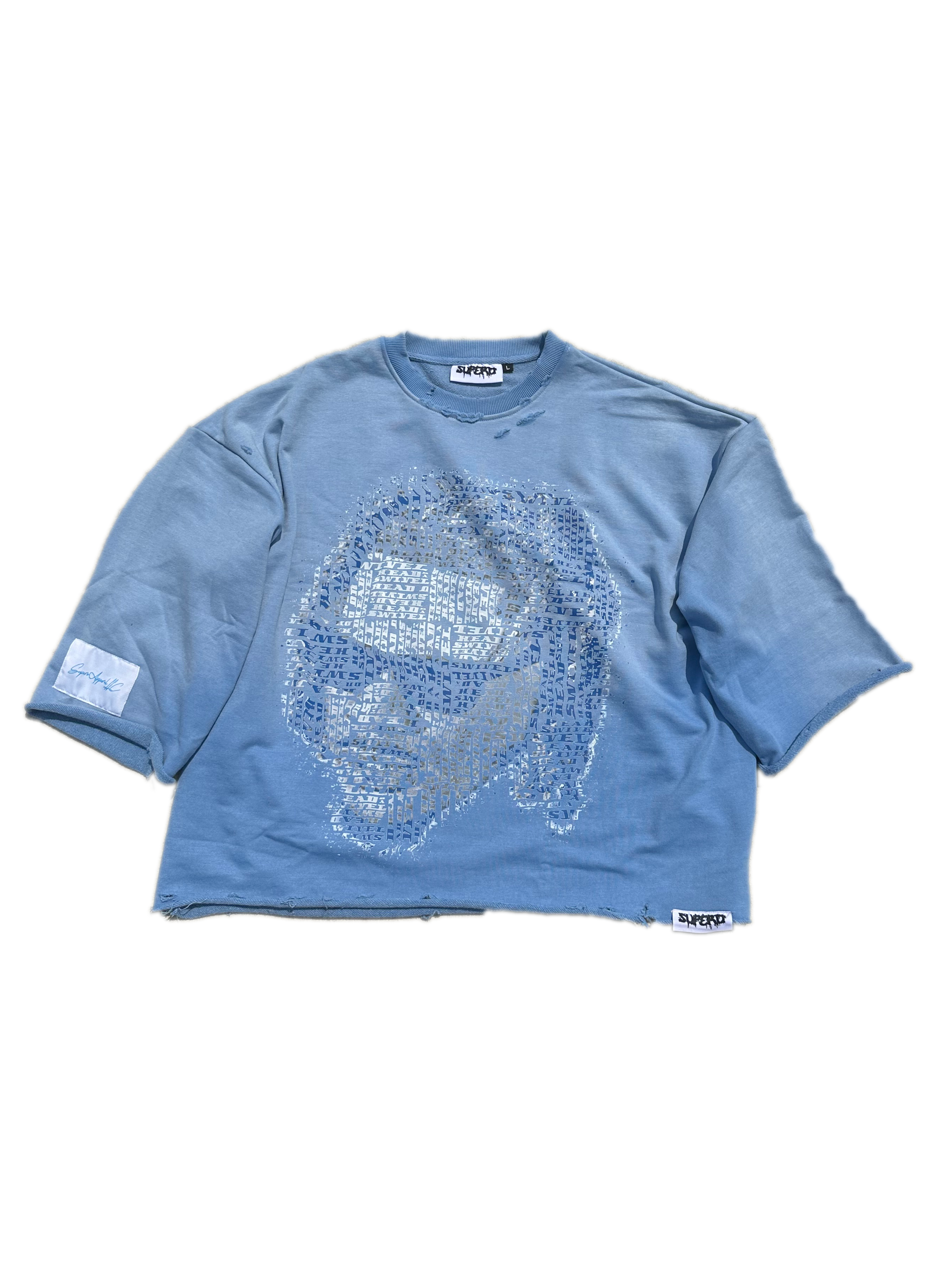 CROPPED "HEAD ON A SWIVEL" SHIRT (BLUE & WHITE)